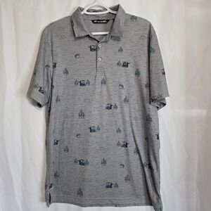 TravisMathew Polo Shirt Mens Large Grey Golf Cart Tree Print Performance Luxury